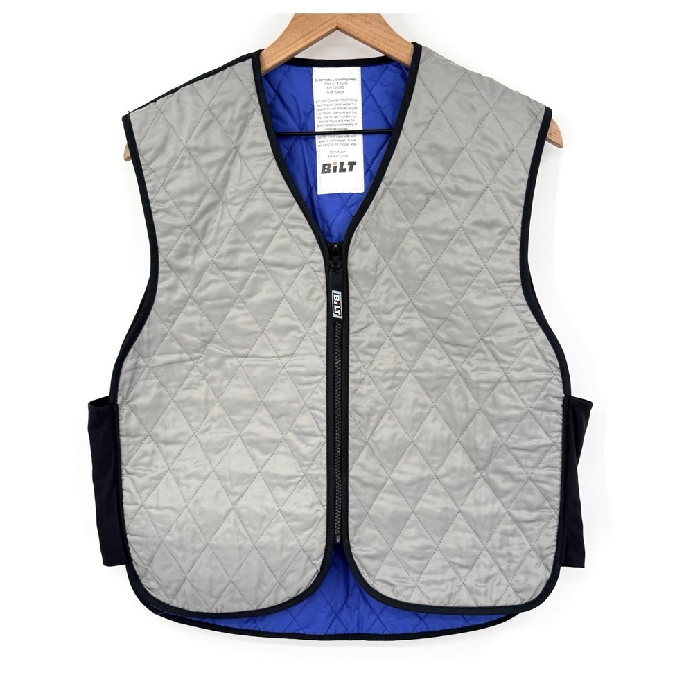 BILT Evaporative Cooling Vest Mens L Gray Quilted Motorcycle Riding Heat Relief